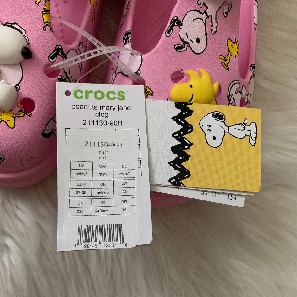 CROCS X PEANUTS Mary Jane Clog in Pink Sz Men 5/Women 7 - Picture 8 of 8